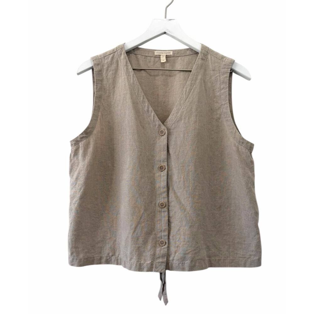 Eileen Fisher Organic Linen Button Front Vest Tank Natural Size Medium